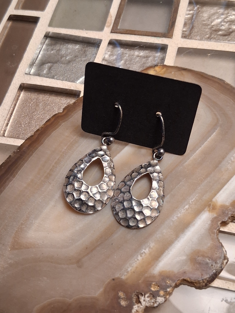 Hammered Teardrop Silver Dangle Earrings